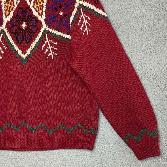 Vintage Northern Isles Hand Knit Sweater Sz L Red Fair Isle Ski 80s 90s - Picture 5 of 16